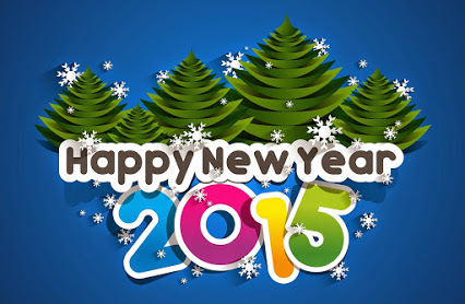 Happy New Year 2015, Mulit-Color with Trees